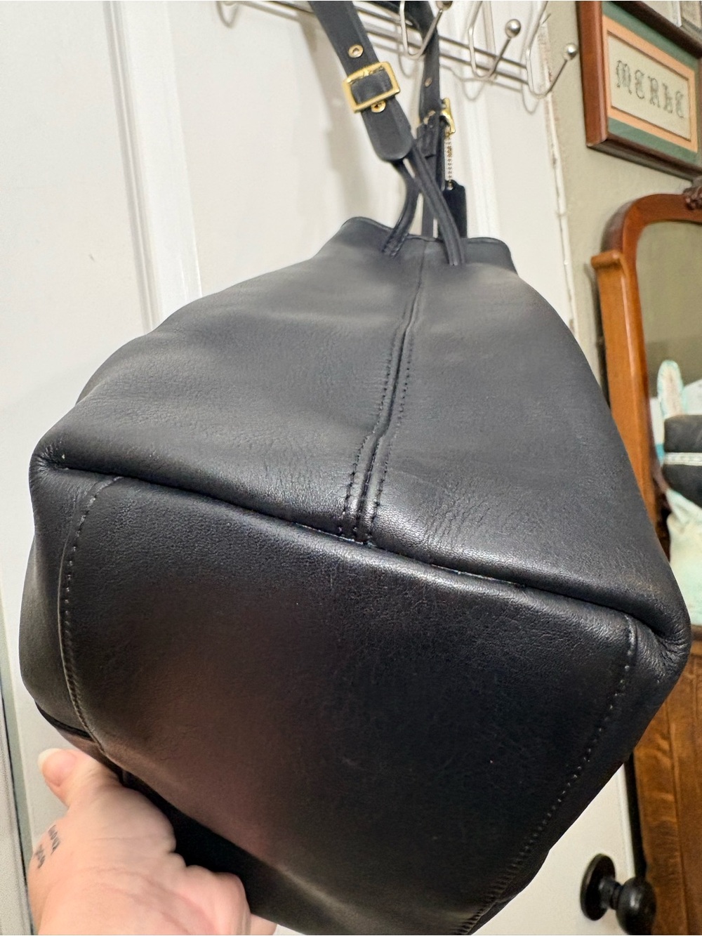 Vintage Coach Black Leather Legacy Drawstring Bucket Bag 9166 - Picture 3 of 16